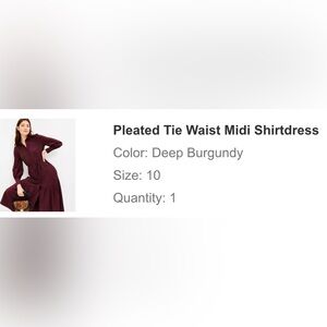 LOFT Pleated Tie Waist midi Dress Deep Burgundy